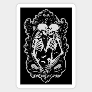 Amor Vincit Omnia, Love Conquers All - Skeleton Lovers, Dark Romance, Dark Valentine, Sticker